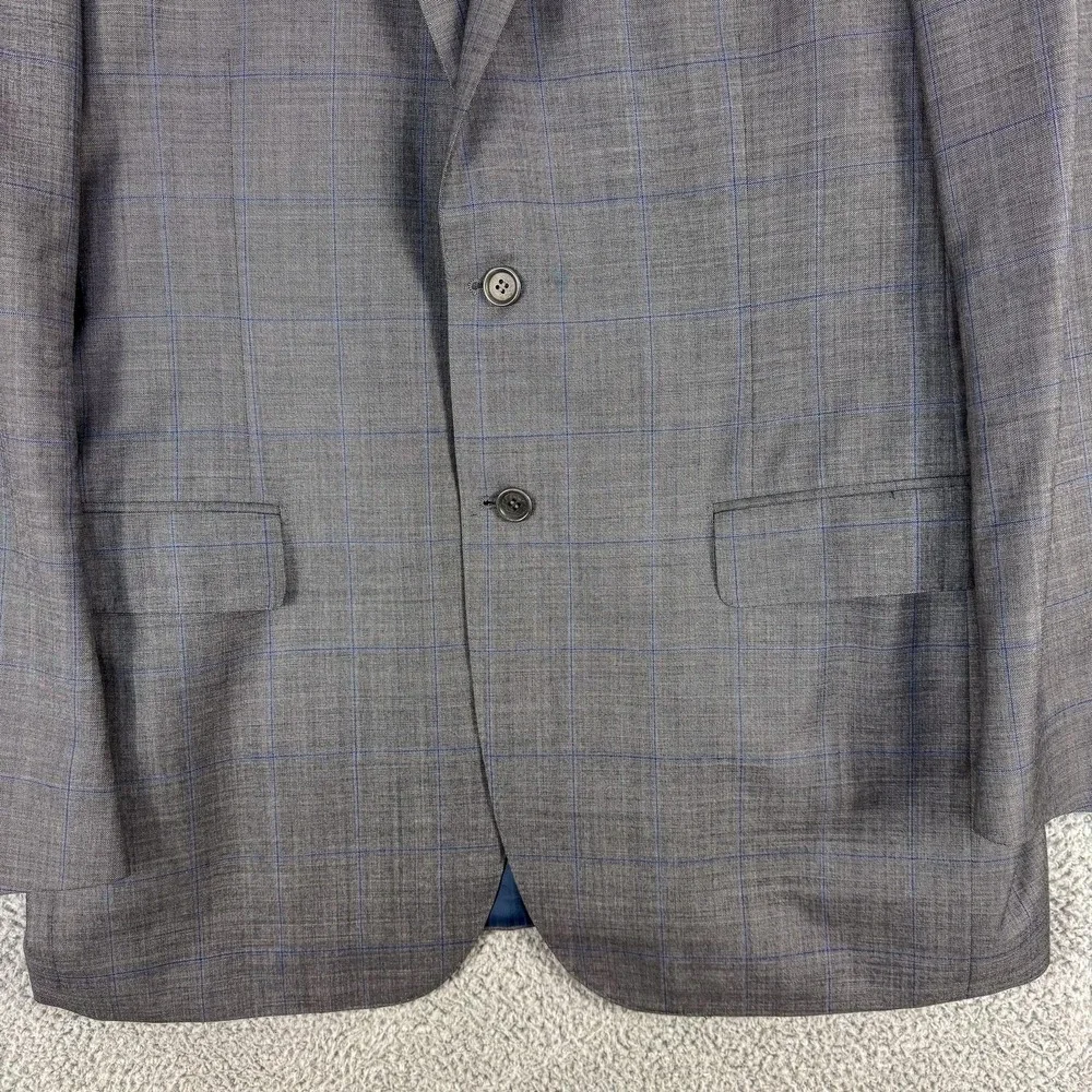 Trussini Linea Nuova Blazer Mens 44L‎ 54 Gray Blue Windowpane Super 130s Wool